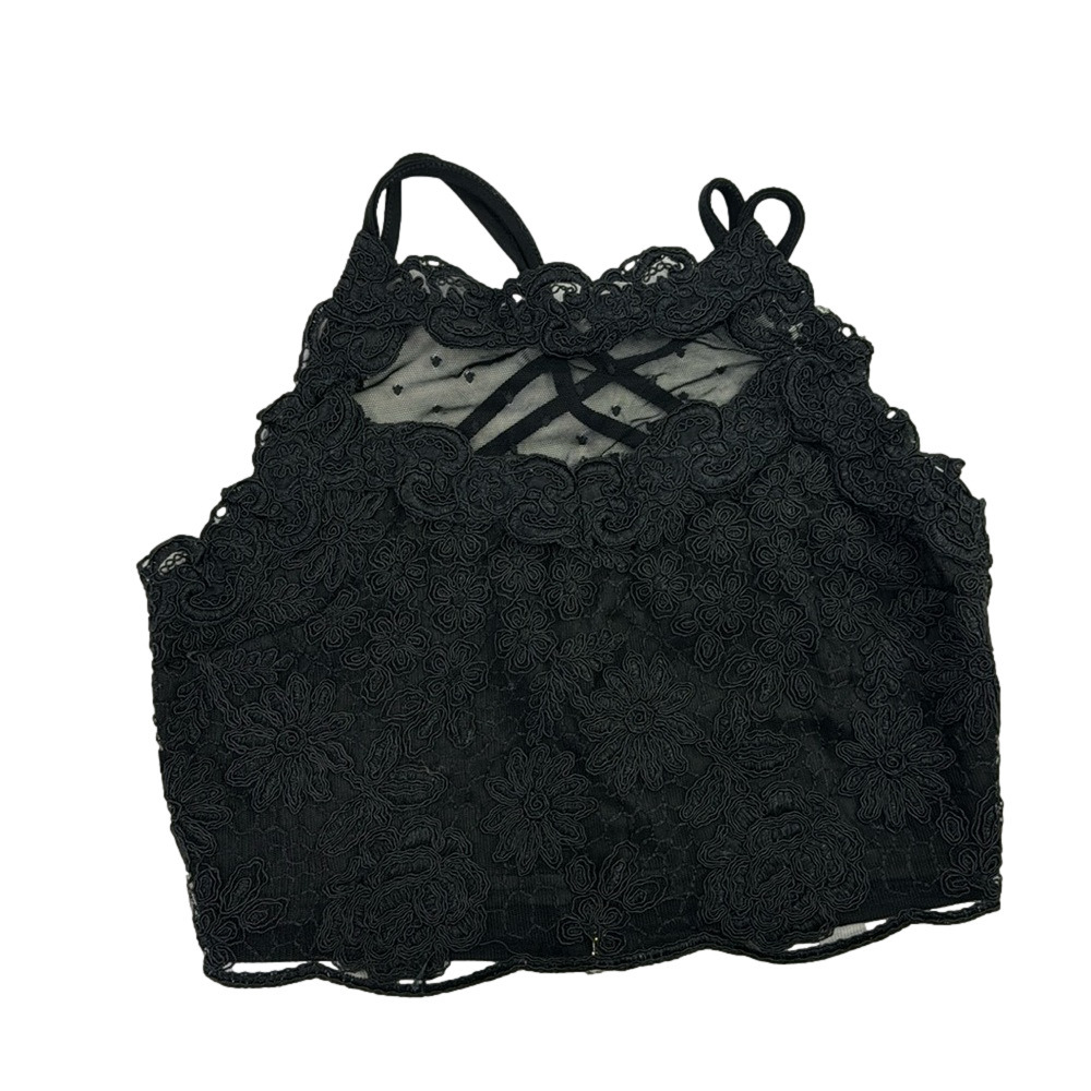 River Island Black Lace Crop Tank Top